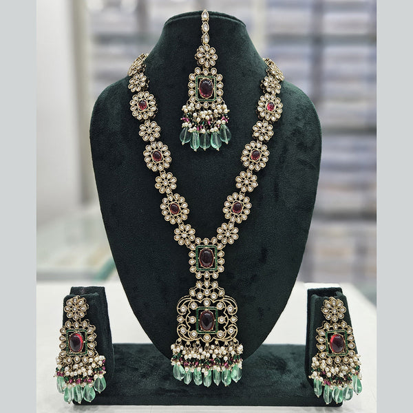 Rajwadi Collection Gold Plated Kundan Stone And Pearls Long Necklace Set