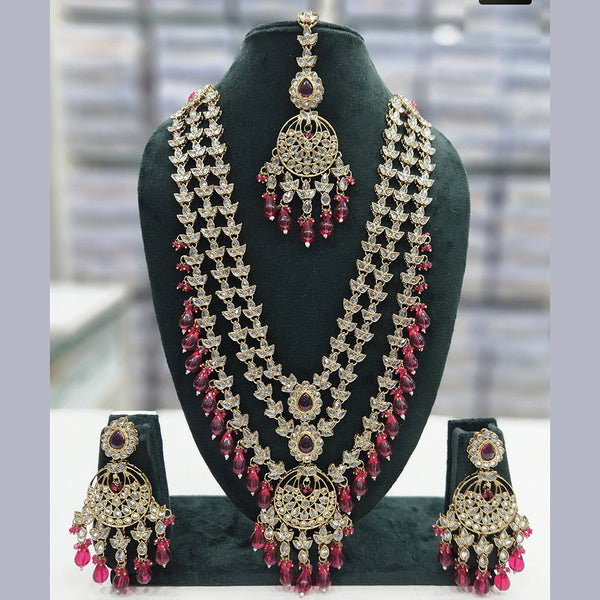 Rajwadi Collection Gold Plated Crystal Stone And Pearls Long Necklace Set