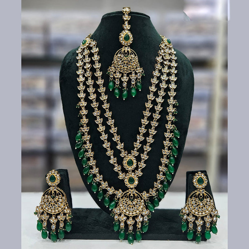 Rajwadi Collection Gold Plated Crystal Stone And Pearls Long Necklace Set