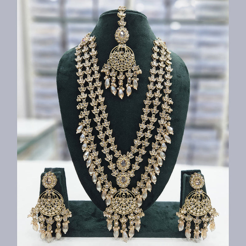 Rajwadi Collection Gold Plated Crystal Stone And Pearls Long Necklace Set