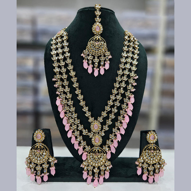 Rajwadi Collection Gold Plated Crystal Stone And Pearls Long Necklace Set