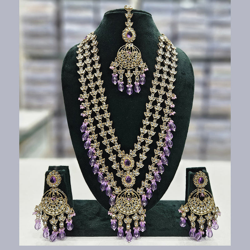 Rajwadi Collection Gold Plated Crystal Stone And Pearls Long Necklace Set