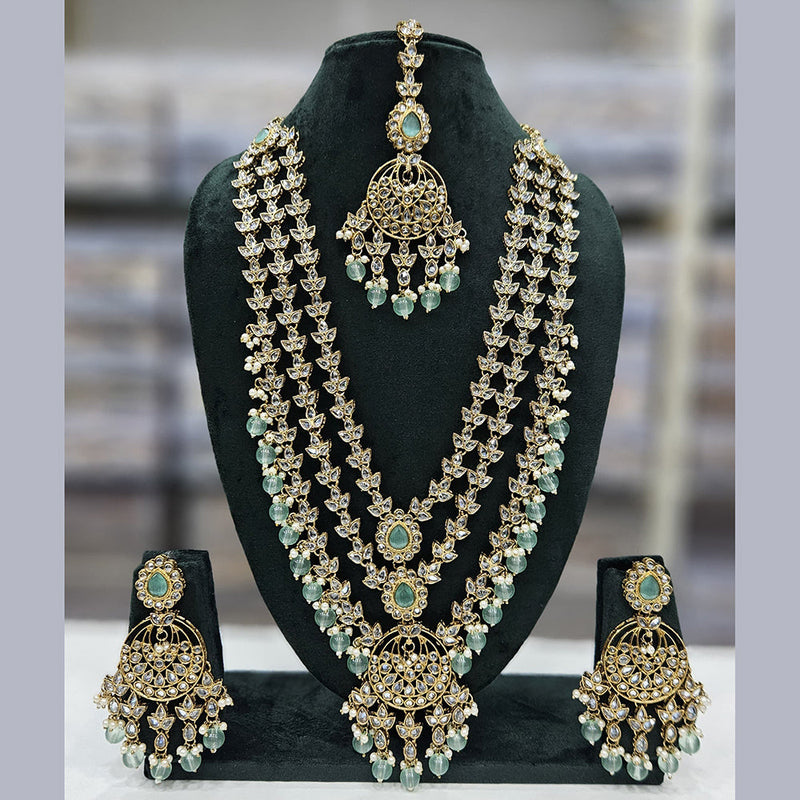 Rajwadi Collection Gold Plated Crystal Stone And Pearls Long Necklace Set