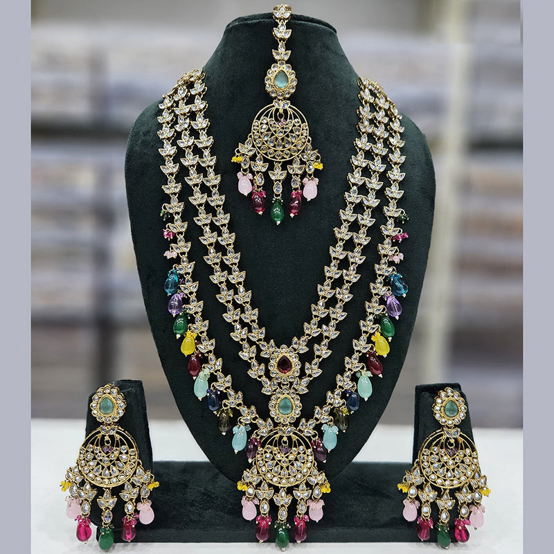 Rajwadi Collection Gold Plated Crystal Stone And Pearls Long Necklace Set