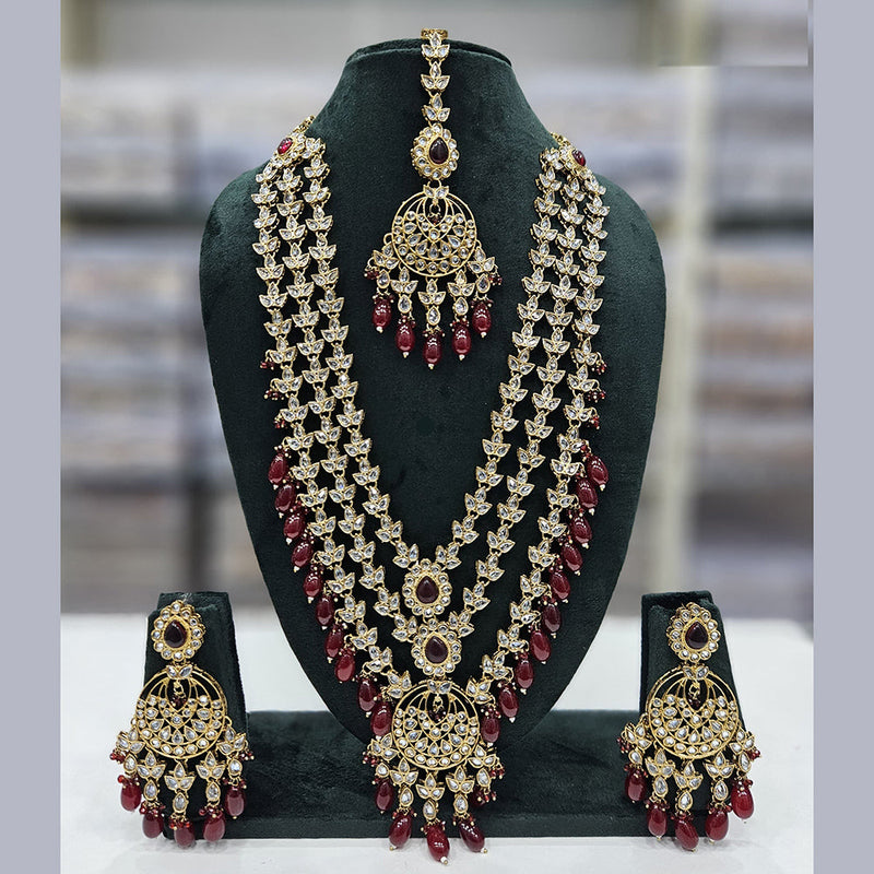 Rajwadi Collection Gold Plated Crystal Stone And Pearls Long Necklace Set