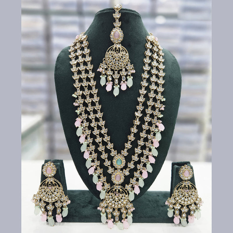 Rajwadi Collection Gold Plated Crystal Stone And Pearls Long Necklace Set