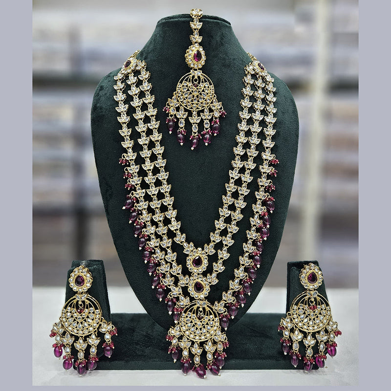 Rajwadi Collection Gold Plated Crystal Stone And Pearls Long Necklace Set