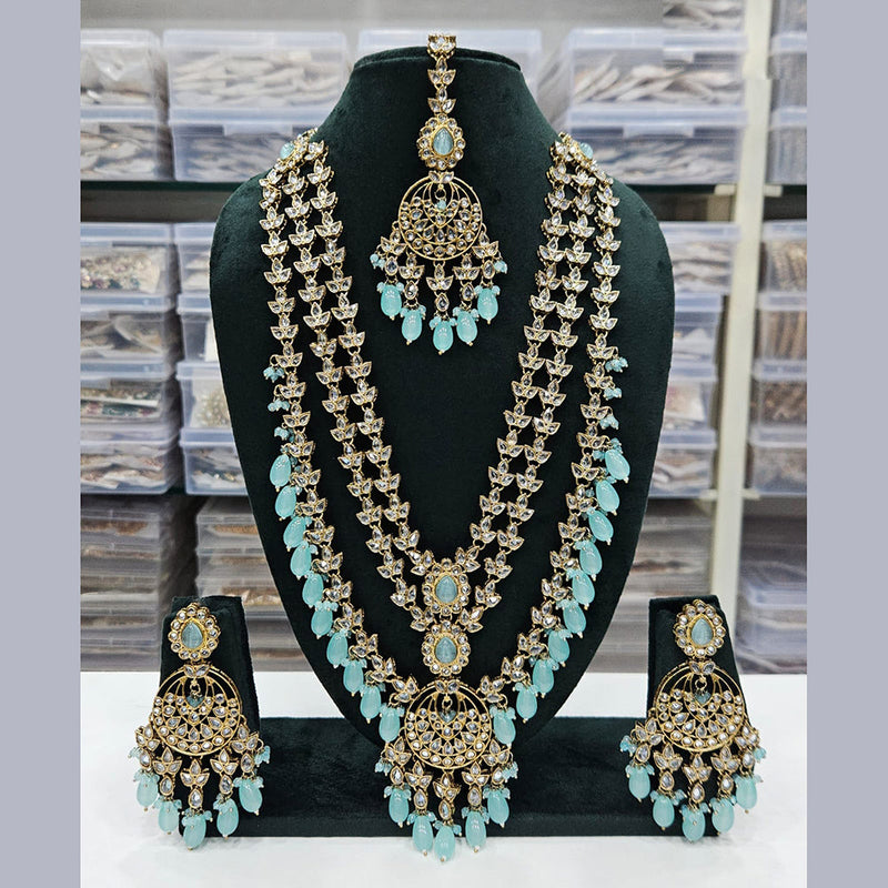 Rajwadi Collection Gold Plated Crystal Stone And Pearls Long Necklace Set