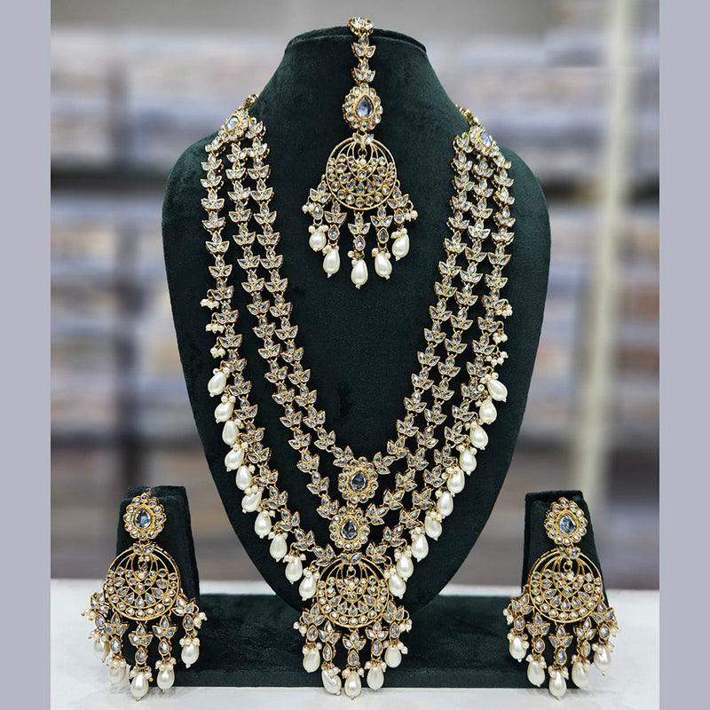 Rajwadi Collection Gold Plated Crystal Stone And Pearls Long Necklace Set