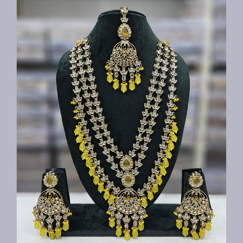 Rajwadi Collection Gold Plated Crystal Stone And Pearls Long Necklace Set