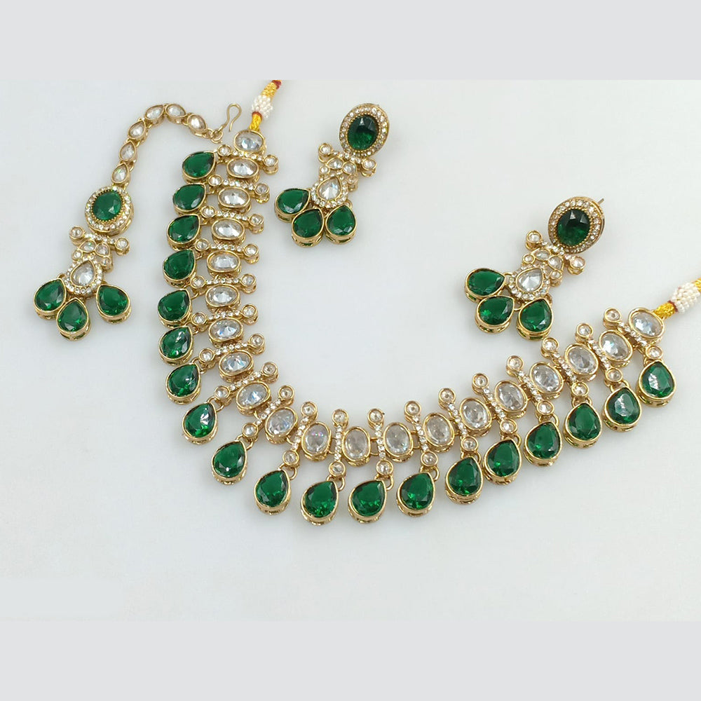 Rajwadi Collection Gold Plated Crystal Stone And Pearls Necklace Set