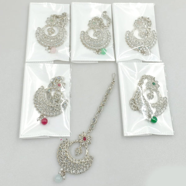 Rajwadi Collection Silver Plated Crystal Stone And Pearls Maangtikka