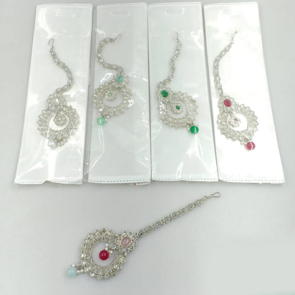 Rajwadi Collection Silver Plated Crystal Stone And Pearls Maangtikka