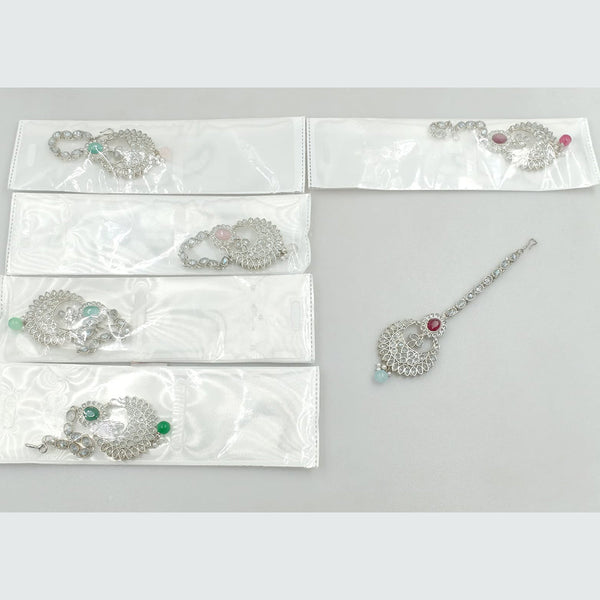 Rajwadi Collection Silver Plated Crystal Stone And Pearls Maangtikka