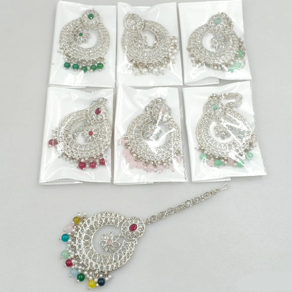 Rajwadi Collection Silver Plated Crystal Stone And Pearls Maangtikka