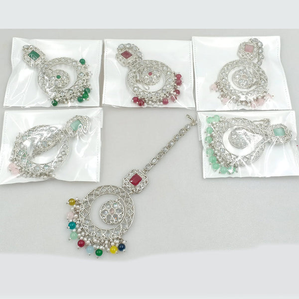 Rajwadi Collection Silver Plated Crystal Stone And Pearls Maangtikka