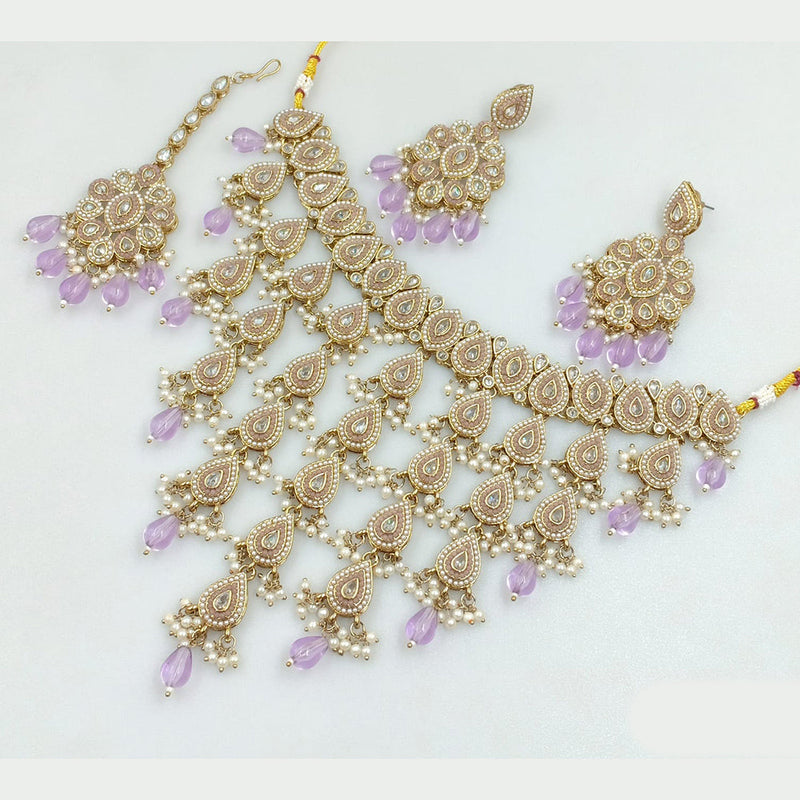 Rajwadi Collection Gold Plated Crystal Stone And Pearls Necklace Set