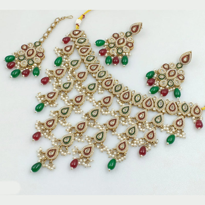 Rajwadi Collection Gold Plated Crystal Stone And Pearls Necklace Set