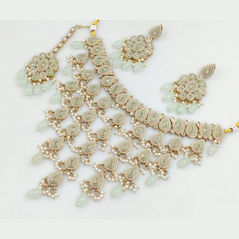 Rajwadi Collection Gold Plated Crystal Stone And Pearls Necklace Set