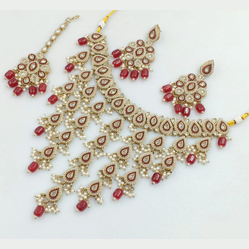 Rajwadi Collection Gold Plated Crystal Stone And Pearls Necklace Set