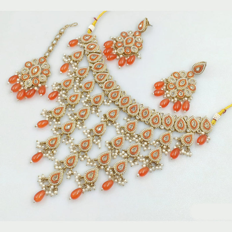 Rajwadi Collection Gold Plated Crystal Stone And Pearls Necklace Set