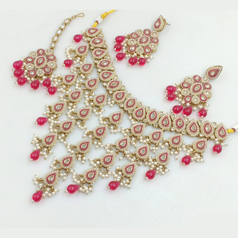 Rajwadi Collection Gold Plated Crystal Stone And Pearls Necklace Set