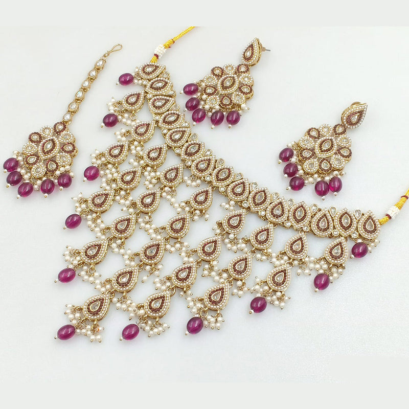 Rajwadi Collection Gold Plated Crystal Stone And Pearls Necklace Set