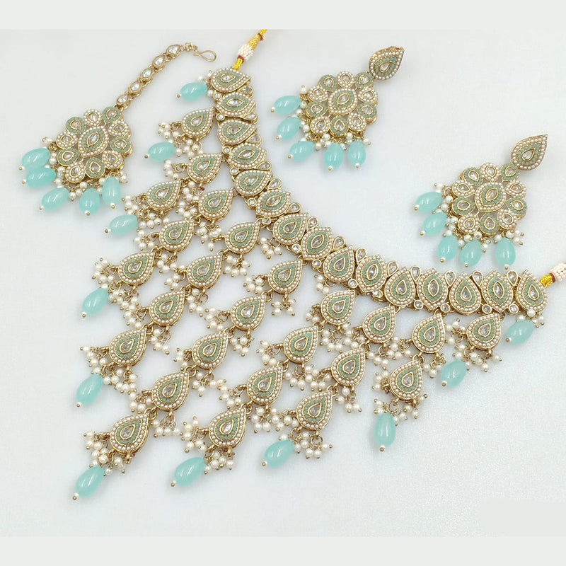 Rajwadi Collection Gold Plated Crystal Stone And Pearls Necklace Set