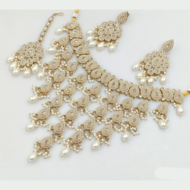 Rajwadi Collection Gold Plated Crystal Stone And Pearls Necklace Set