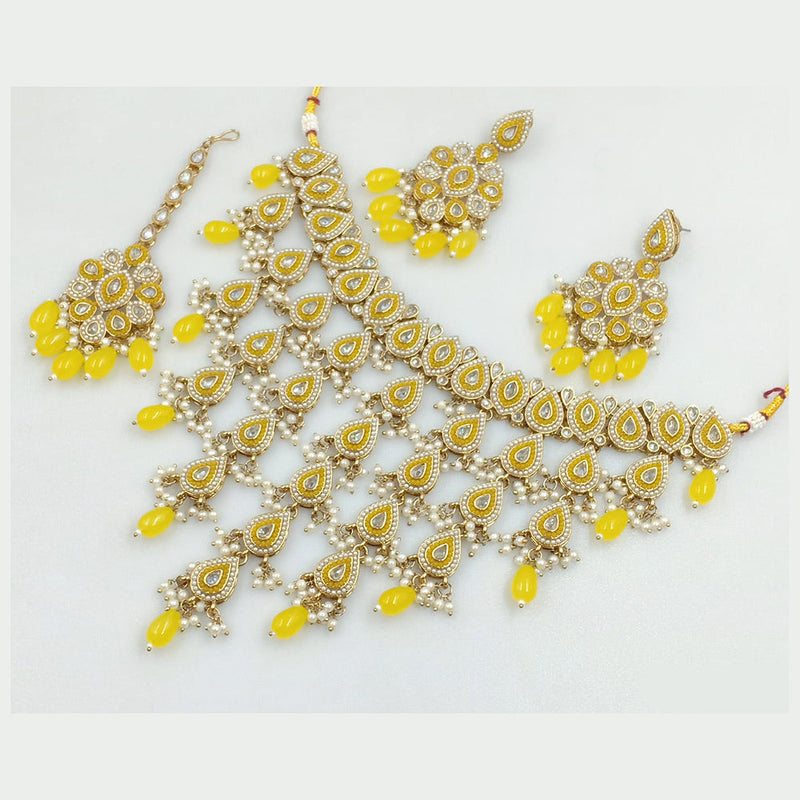 Rajwadi Collection Gold Plated Crystal Stone And Pearls Necklace Set