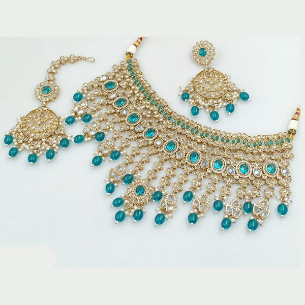 Rajwadi Collection Gold Plated Crystal Stone And Pearls Necklace Set