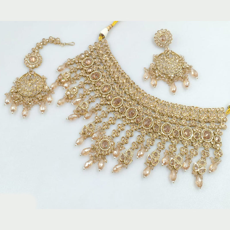 Rajwadi Collection Gold Plated Crystal Stone And Pearls Necklace Set