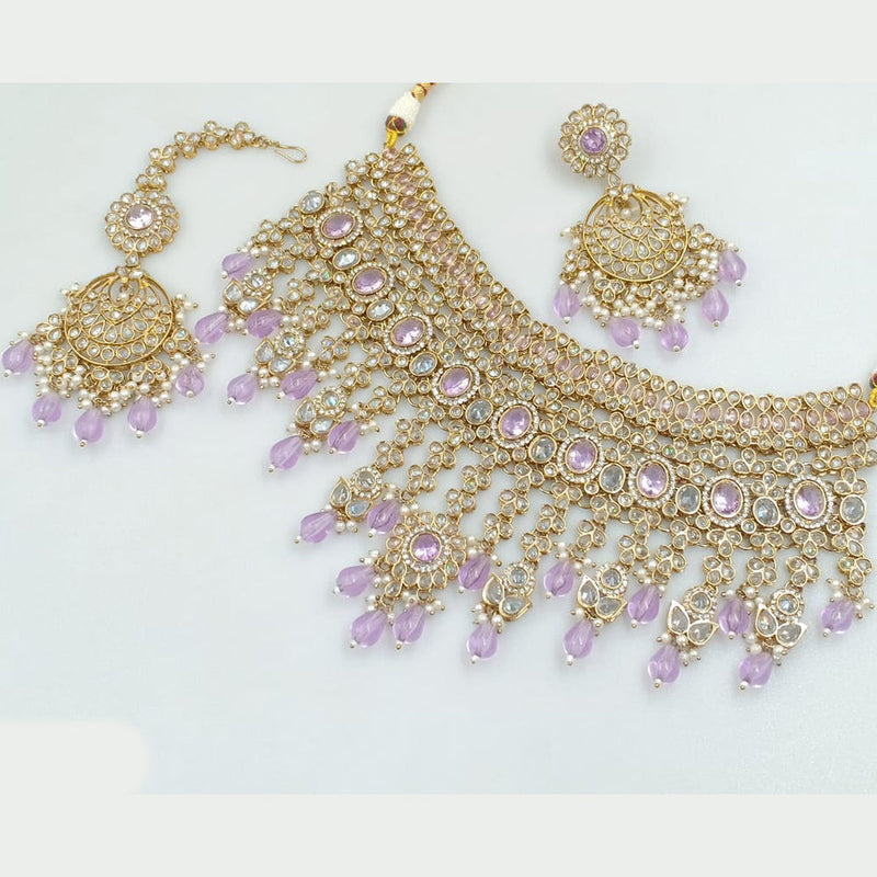 Rajwadi Collection Gold Plated Crystal Stone And Pearls Necklace Set