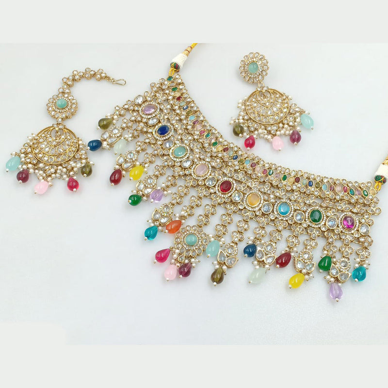 Rajwadi Collection Gold Plated Crystal Stone And Pearls Necklace Set