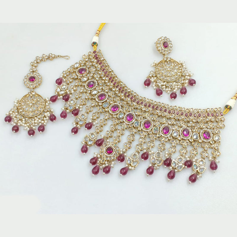 Rajwadi Collection Gold Plated Crystal Stone And Pearls Necklace Set