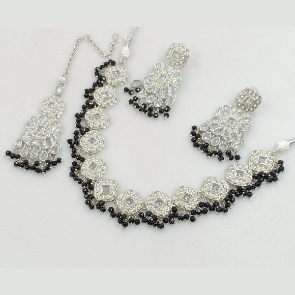 Rajwadi Collection Silver Plated Crystal Stone And Pearls Necklace Set