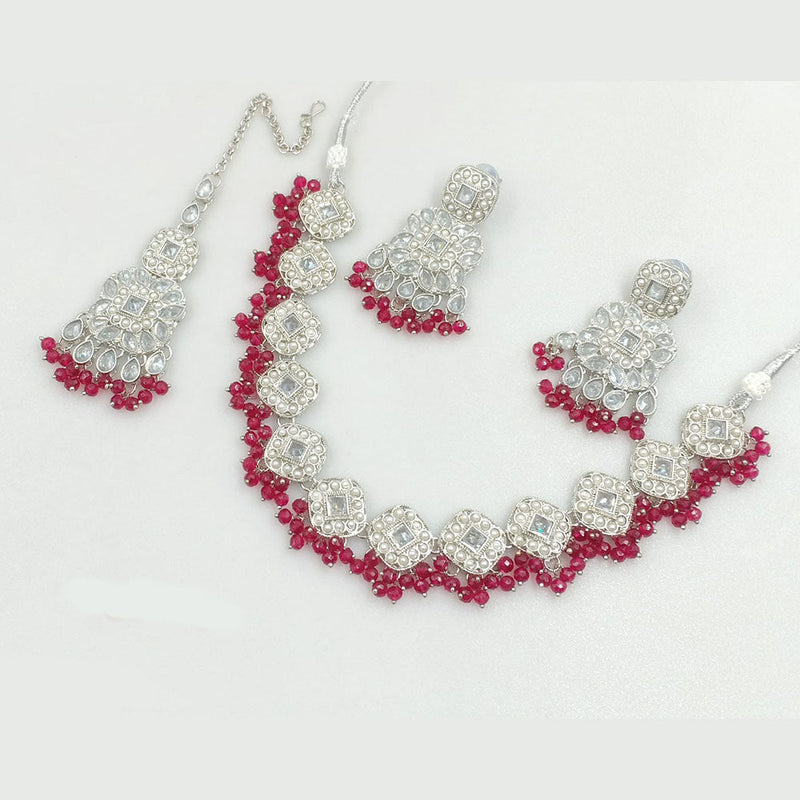 Rajwadi Collection Silver Plated Crystal Stone And Pearls Necklace Set