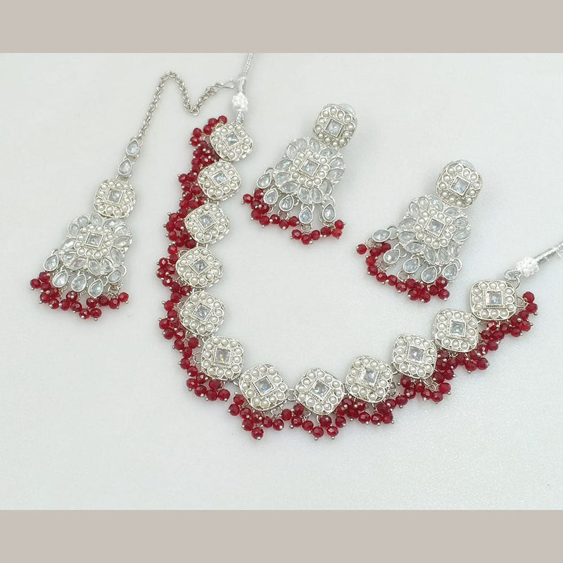 Rajwadi Collection Silver Plated Crystal Stone And Pearls Necklace Set