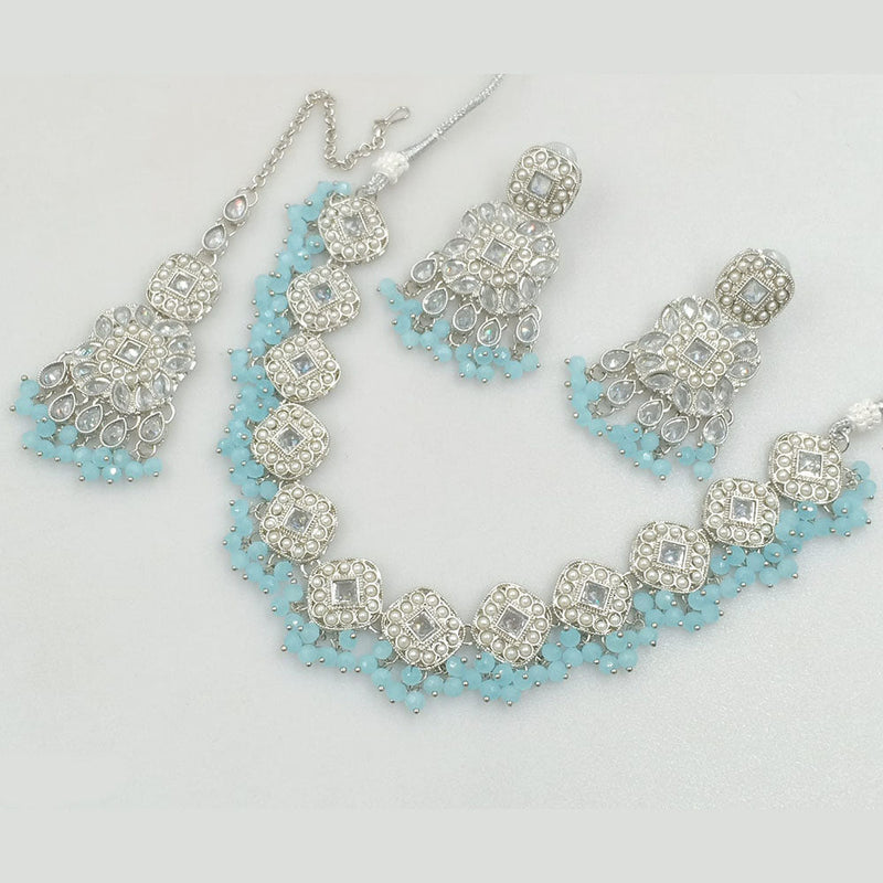 Rajwadi Collection Silver Plated Crystal Stone And Pearls Necklace Set