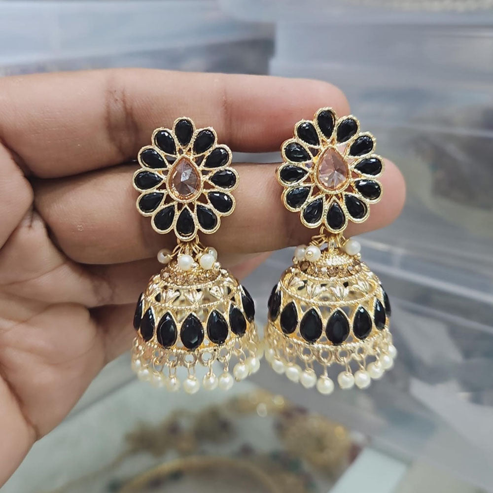 Rajwadi Collection Gold Pated Crystal Stone And Pearls Jhumki  Earrings