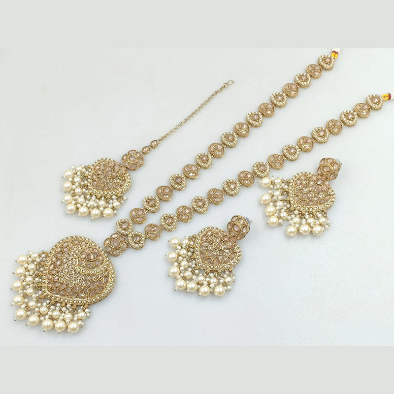 Rajwadi Collection Gold Plated Crystal Stone And Pearls Long Necklace Set