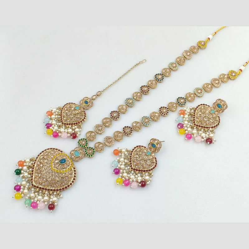 Rajwadi Collection Gold Plated Crystal Stone And Pearls Long Necklace Set