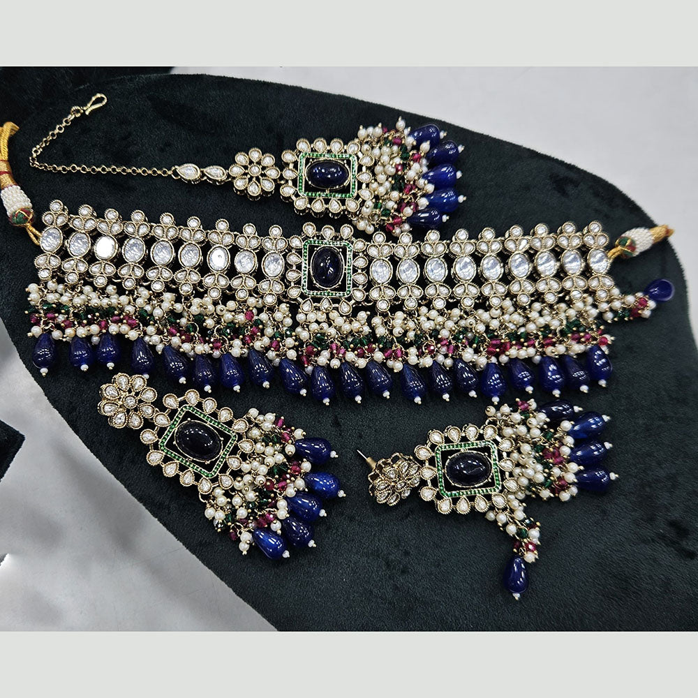 Rajwadi Collection Gold Plated Polki Kundan Stone And Beads Choker Necklace Set