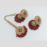 Rajwadi Collection Gold Pated Crystal Stone And Beads Jhumki Earrings With Maangtikka