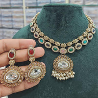 Rajwadi Collection Gold Plated Crystal Stone And Pearls Necklace Set