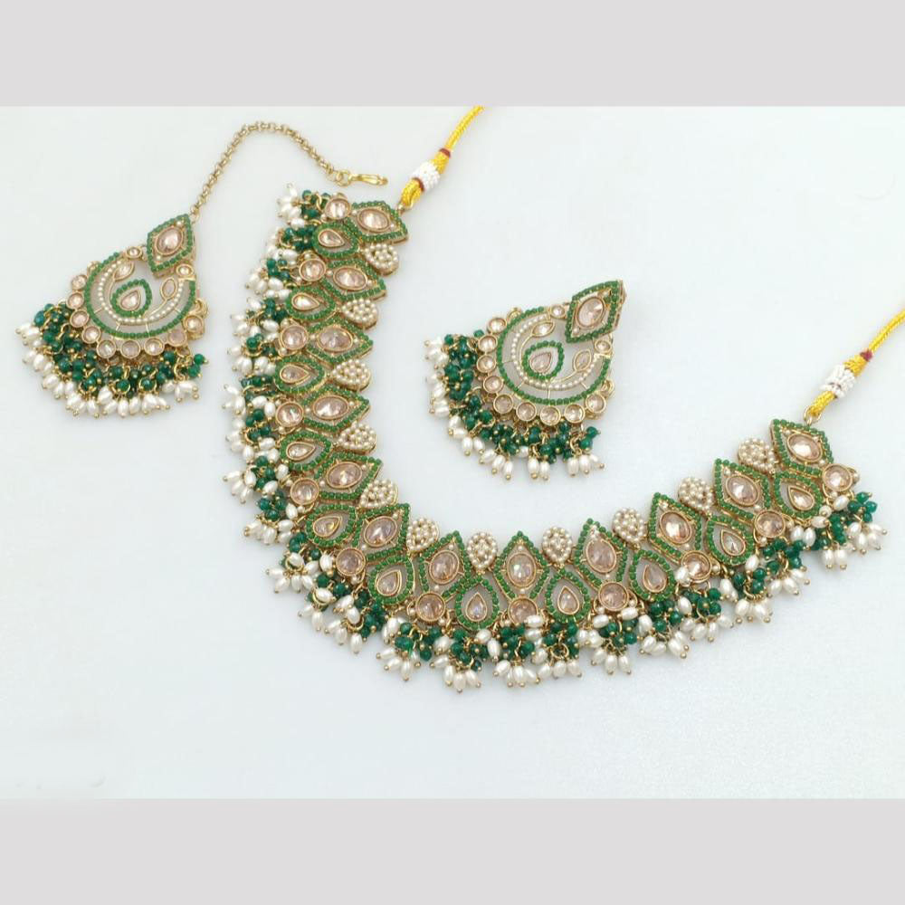 Rajwadi Collection Gold Plated Crystal Stone And Pearls Necklace Set