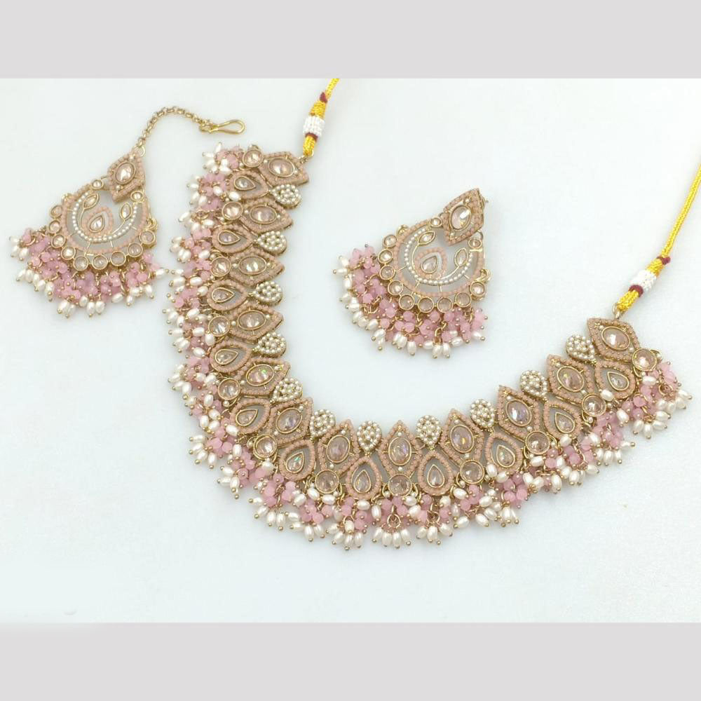 Rajwadi Collection Gold Plated Crystal Stone And Pearls Necklace Set