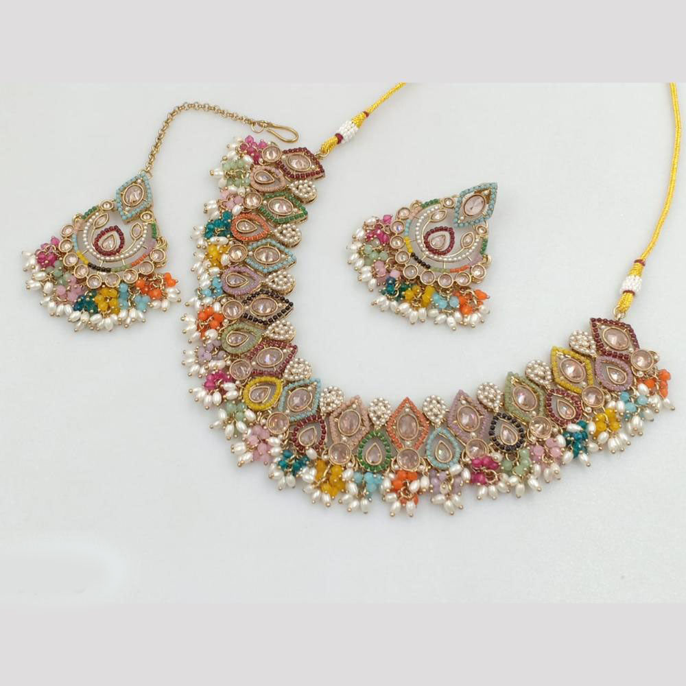 Rajwadi Collection Gold Plated Crystal Stone And Pearls Necklace Set