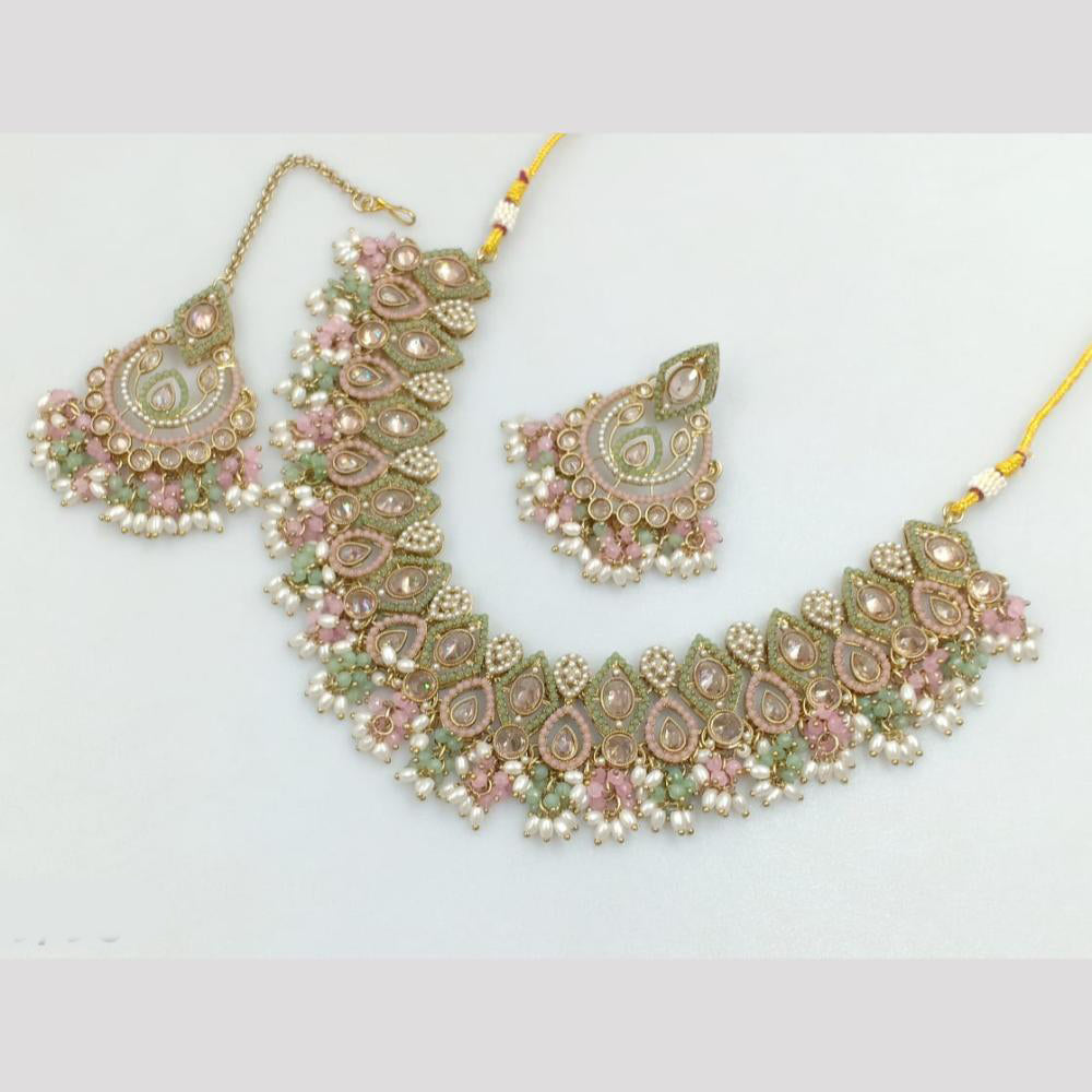 Rajwadi Collection Gold Plated Crystal Stone And Pearls Necklace Set