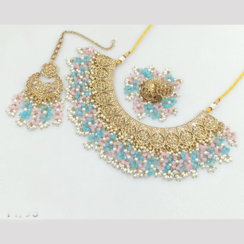 Rajwadi Collection Gold Plated Crystal Stone And Pearls Necklace Set